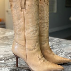 Wassilla Tan Leather Heeled CHIC Cowboy Boots